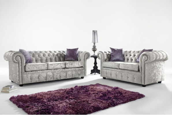 Divano Chesterfield 3+2 posti, classico stile barocco rococò in tessuto pelle