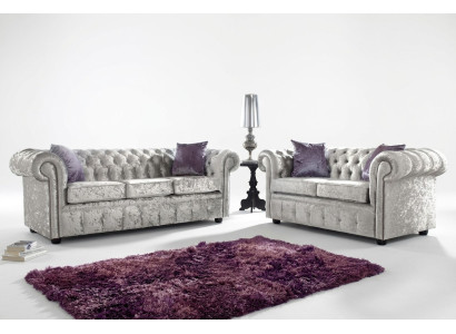 Divano Chesterfield 3+2 posti, classico stile barocco rococò in tessuto pelle