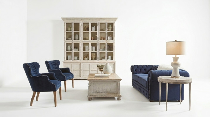 Divano classico per il soggiorno - Divano in tessuto Chesterfield blu a 3 posti jvmoebel ®