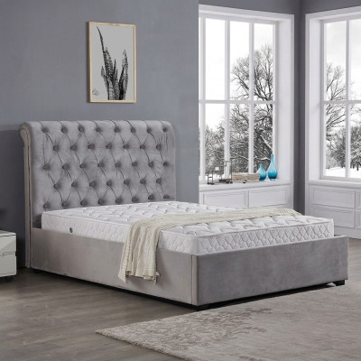 Camera da letto grigia reale Letto Imbottito Letti Design Chesterfield Tessuto