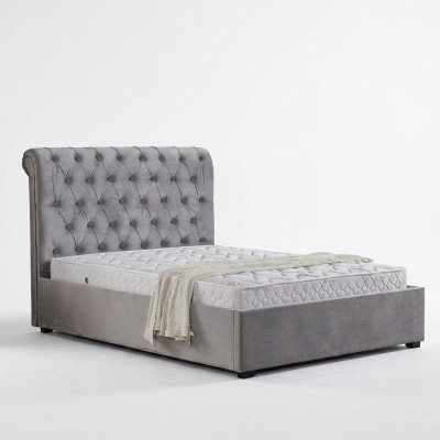 Camera da letto grigia reale Letto Imbottito Letti Design Chesterfield Tessuto