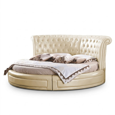 Letto rotondo Chesterfield Design Letto rotondo da camera da letto in tessuto pelle imbottito