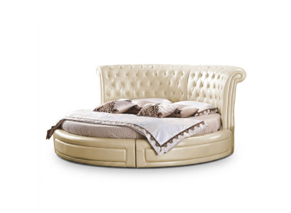 Letto rotondo Chesterfield Design Letto rotondo da camera da letto in tessuto pelle imbottito