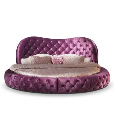 Rotondo letto design Chesterfield camera da letto in tessuto pelle imbottito violetto rotondo di lusso