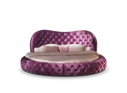 Rotondo letto design Chesterfield camera da letto in tessuto pelle imbottito violetto rotondo di lusso