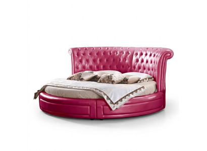 Letto classico rotondo Chesterfield, letti imbottiti rotondi, letti in pelle.
