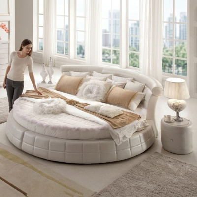 Classici letti rotondi - Letto rotondo di lusso design elegante imbottito in pelle velluto