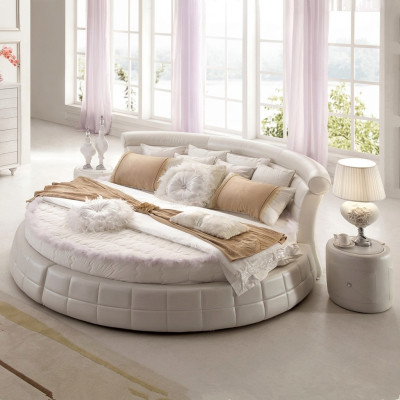 Classici letti rotondi - Letto rotondo di lusso design elegante imbottito in pelle velluto