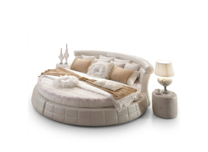 Classici letti rotondi - Letto rotondo di lusso design elegante imbottito in pelle velluto