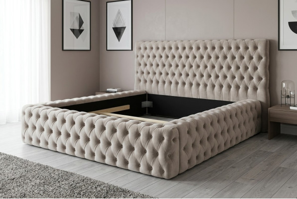 Elegante design Chesterfield Letto matrimoniale inglese in beige - Letti dallo stile senza tempo