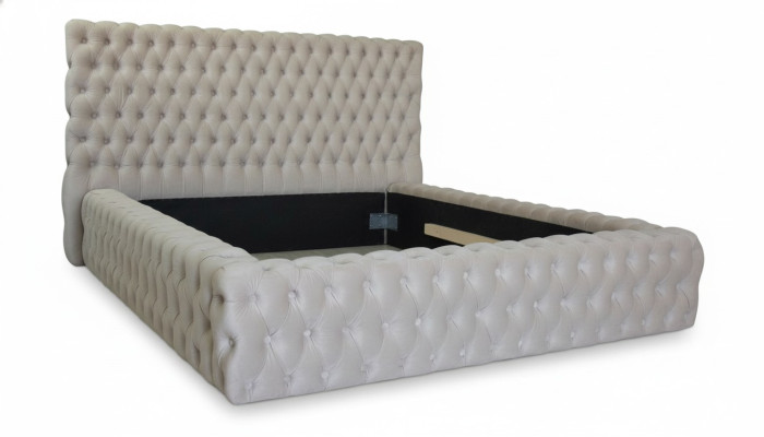 Elegante design Chesterfield Letto matrimoniale inglese in beige - Letti dallo stile senza tempo