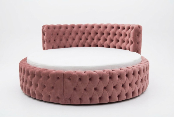 Letto rotondo in velluto Chesterfield di lusso imbottito Tessuto in stoffa Letti rotondi Hotel Nuovo