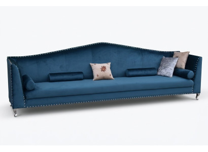 Divano Divano Imbottito Tessuto Pelle Divani Set Blu a 5 posti
