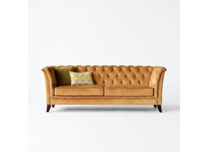 Divano Chesterfield arancione a tre posti per il soggiorno moderno di lusso