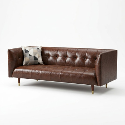 Sofà in pelle Chesterfield marrone di lusso a 3 posti.