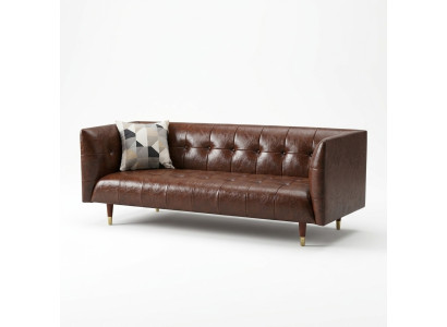 Sofà in pelle Chesterfield marrone di lusso a 3 posti.