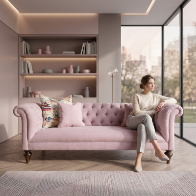 Chesterfield Tessuto Imbottito Design Divano Divano di Lusso Classico Divano a 3 Posti Nuovo