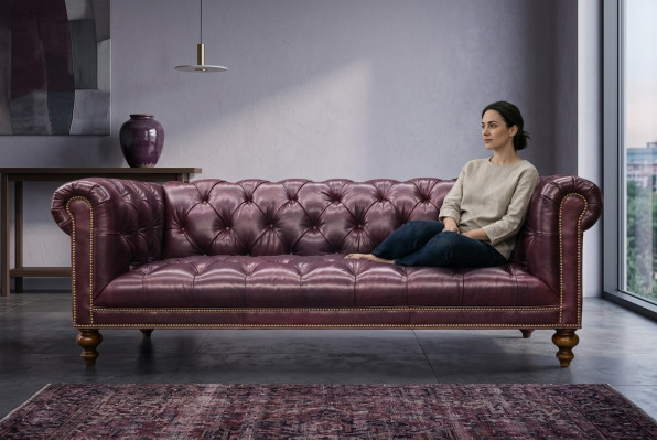 Chesterfield marrone divano a 3 posti in pelle divano imbottito mobile