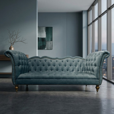 Divano di lusso inglese Chesterfield Chesterfield in tessuto colorato turchese Blu Verde Couchen