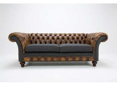 Design divano Chesterfield 3 posti con set di 3 divani in tessuto imbottito in pelle