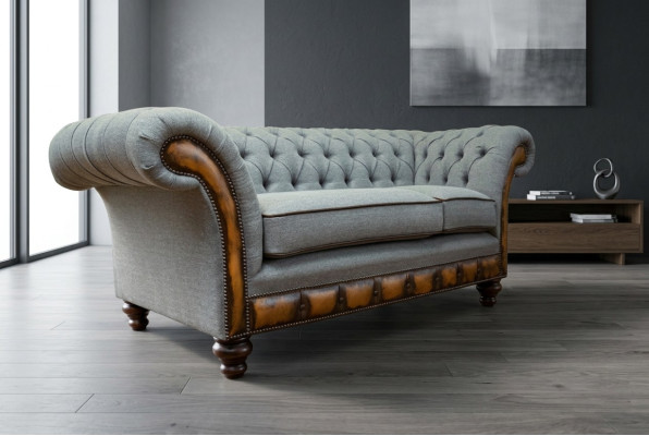 Grigio divano Chesterfield in tessuto divano divani divano sedere divani tessili nuovo tappezzeria