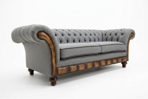 Grigio divano Chesterfield in tessuto divano divani divano sedere divani tessili nuovo tappezzeria