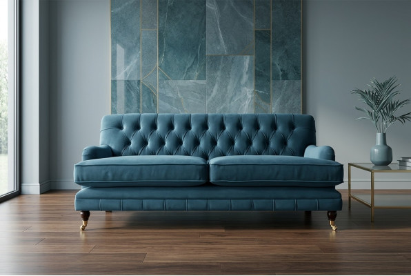 Blu moderno Chesterfield divano a tre posti di lusso.