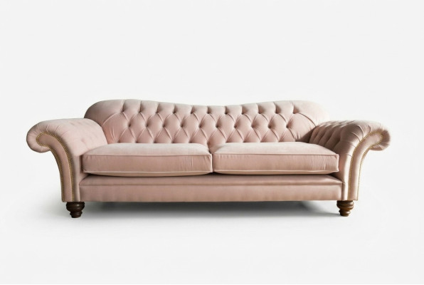 Divano Chesterfield classico 4 posti in velluto e pelle design rosa 240cm