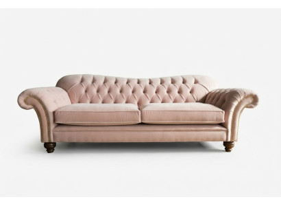 Divano Chesterfield classico 4 posti in velluto e pelle design rosa 240cm