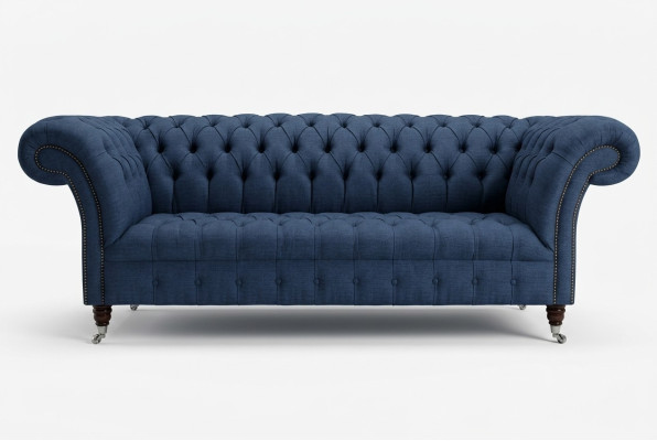 Testo in tessuto blu Chesterfield divano a 4 posti design poltrona