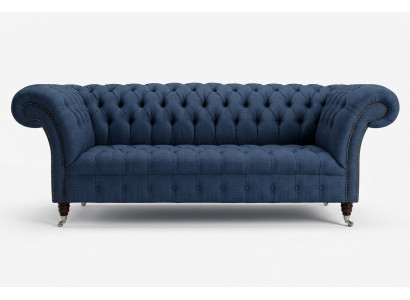 Testo in tessuto blu Chesterfield divano a 4 posti design poltrona