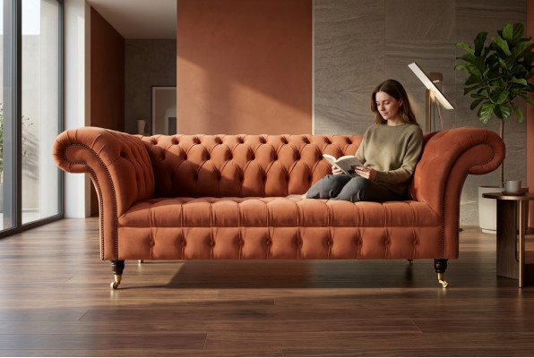 Lussuoso divano Chesterfield Chesterfield Chesterfield da 3 posti per soggiorno di design