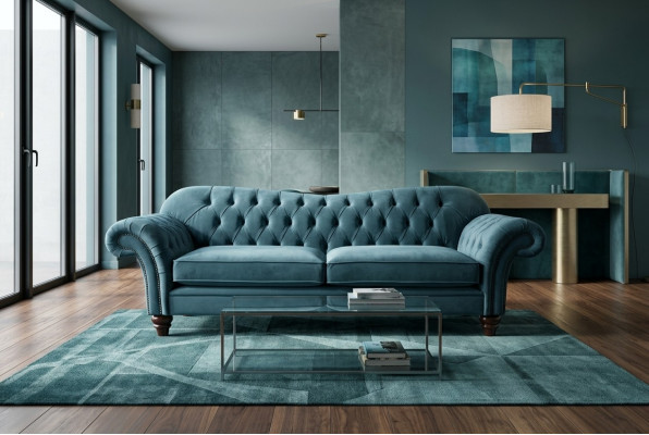 Chesterfield divano a 4 posti in tessuto imbottito Divano da soggiorno