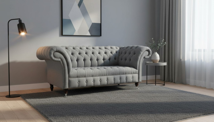 Chesterfield Original divano JVMoebel tessile divani grigio 185cm divano divani