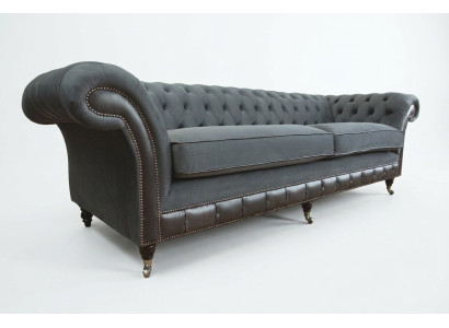 Chesterfield classico divano 4 posti in velluto pelle nera design nuovo