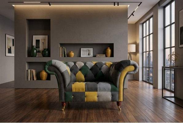 Divano Chesterfield monoposto colorato, poltrona moderna da soggiorno.