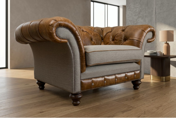 Chesterfield Design Tessuto Divano Poltrona 1,5 Posti Divani Imbottiti Lounge Nuovo Club