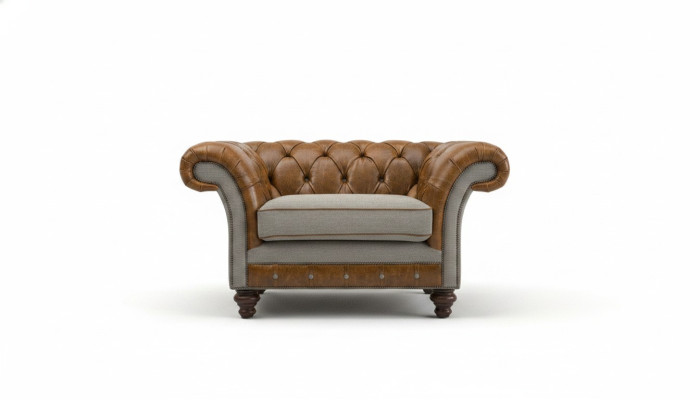 Chesterfield Design Tessuto Divano Poltrona 1,5 Posti Divani Imbottiti Lounge Nuovo Club