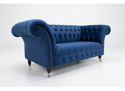 Sofà Chesterfield classico in tessuto blu, set di divani imbottiti 2 posti sofà 185cm.