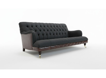 Divano Chesterfield classico a 3 posti in velluto e pelle blu design imbottito