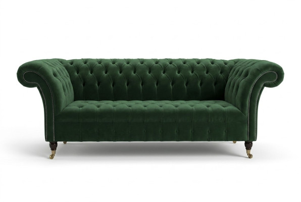 Classico divano Chesterfield design 3 posti in velluto e pelle verde grande nuovo