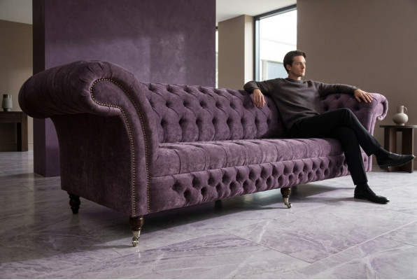 Sofà Chesterfield classico 4 posti Divani imbottiti in pelle marrone Design