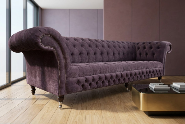 Sofà Chesterfield classico 4 posti Divani imbottiti in pelle marrone Design