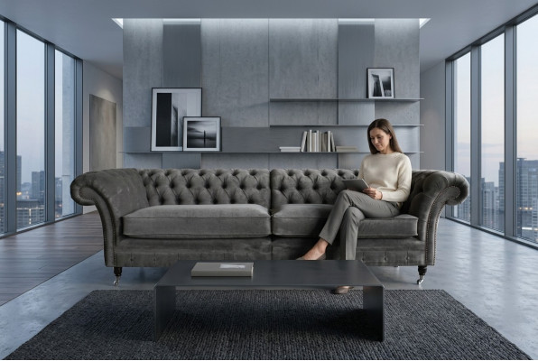 Divano classico Chesterfield 4 posti Design divani Poltrone Divani in pelle marrone