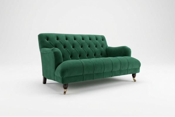 Chesterfield divano imbottito in pelle a 2 posti, stile moderno in tessuto verde.