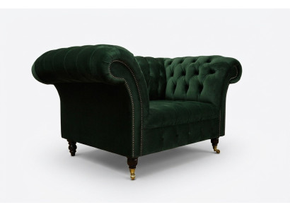 Chesterfield Design Tessuto Divano Poltrona 1,5 posti Divani Imbottiti Lounge Velluto Verde