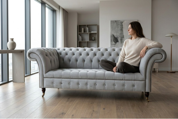 Chesterfield Divano Set 3+2 Posti in Velluto Velluto Design Sofà