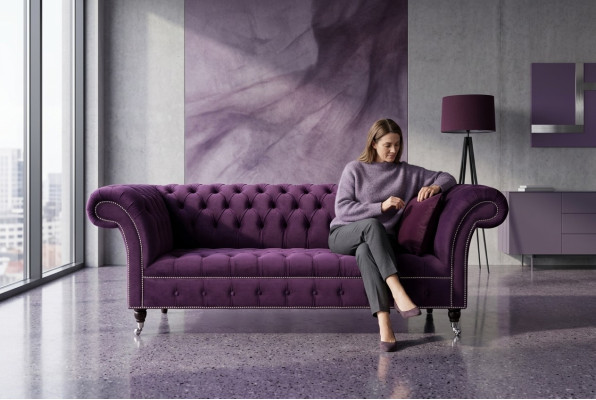 Chesterfield Originale Divano Sofa Tessile Divani Tessuto Viola 225 cm Sofà