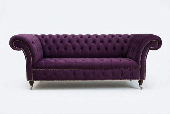 Chesterfield Originale Divano Sofa Tessile Divani Tessuto Viola 225 cm Sofà