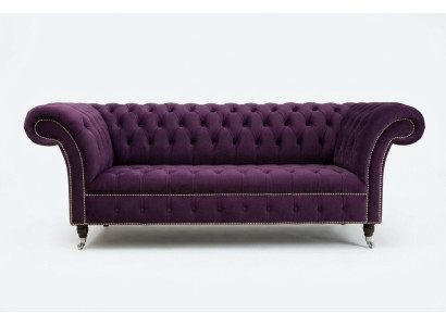 Chesterfield Originale Divano Sofa Tessile Divani Tessuto Viola 225 cm Sofà